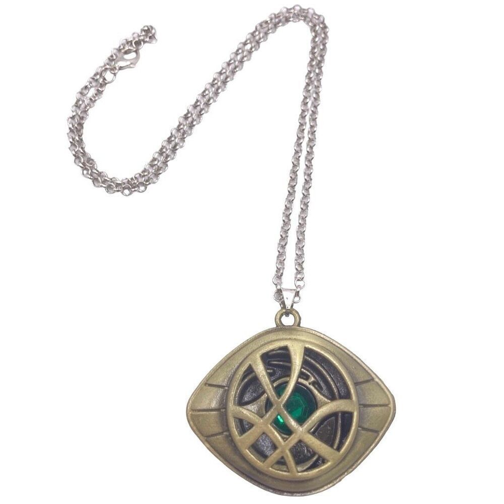Cosplay Antiqued Gold Green Eye Doctor Strange Pendant Necklace